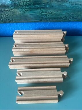 14 Vintage Brio Wooden Train Track Straight Connector Set - Natural Wood